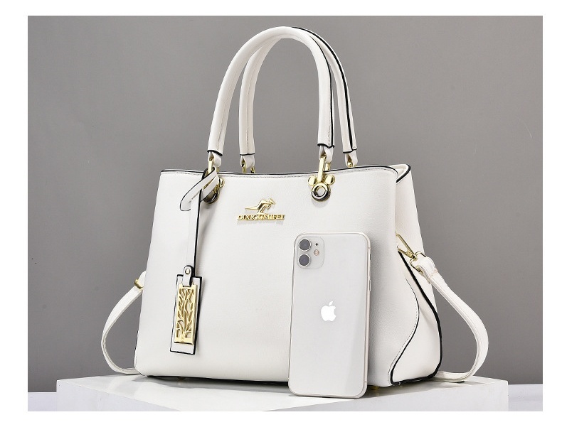 Ladies Faux Leather Satchel Elegant Handbag with Gold Hardware